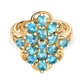 D'Joy Betroka Blauer Apatit Ring 925 Silber 750 Gelb Vergoldet (Größe 17.00) ca. 2,57 ct D'Joy Betroka Blauer Apatit Ring 925 Silber 750 Gelb Vergoldet (Größe 17.00) ca. 2,57 ct