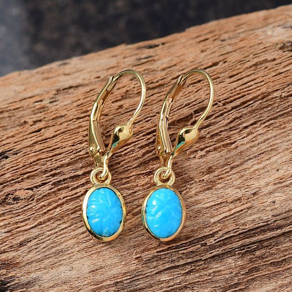 AA Sleeping Beauty Türkis Ohrringe 925 Silber 750 Gelb Vergoldet ca. 1.57 ct image number 2