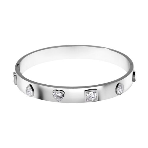 Designer Inspiriert Zirkonia Edelstahl Armreif ca. 20 cm, Silbertone image number 0