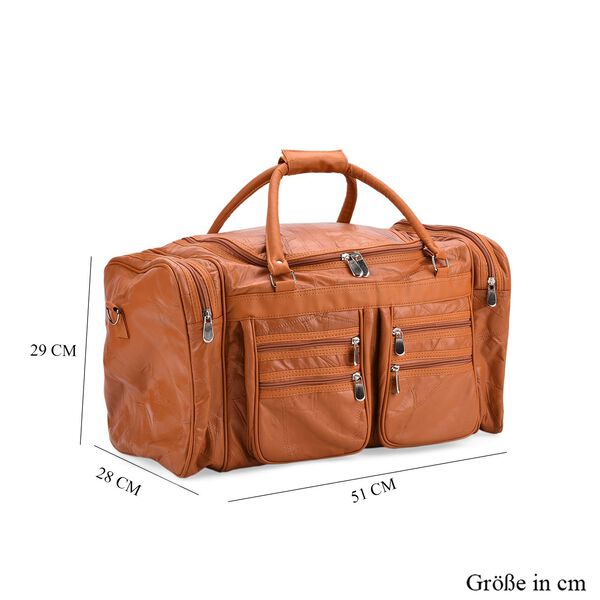 Patchwork-Reisetasche aus Schafleder mit 6 Au&szlig;entaschen und Schulterriemen, 51x29x28 cm, Hellbraun image number 7