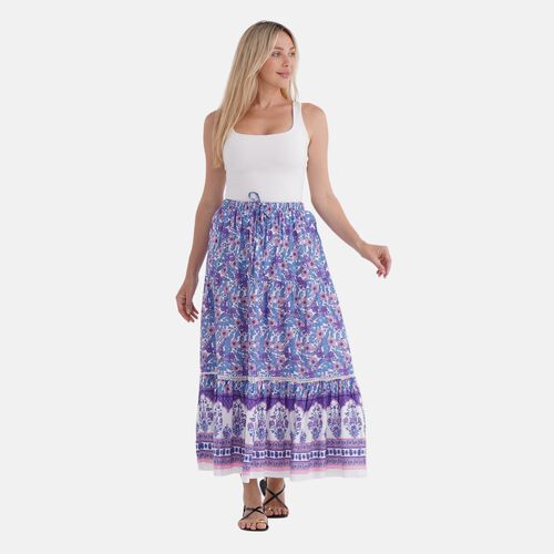 Maxirock mit Blumenprint aus 100% Viskose, 90 cm, Weiß mit floralen Akzenten - Einheitsgröße, weiß