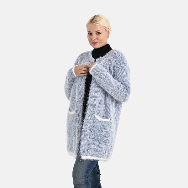 Kuschelweicher, langer Übergangs-Cardigan mit 2 Taschen, gestrickt, Himmelblau image number 2