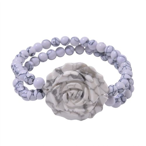 Weißes Howlit handgeschnitztes Blumen-Armband, 17-19cm - 150 ct. image number 0