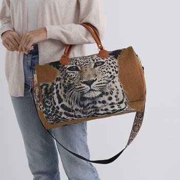 Reisetasche, 45x23x27cm, Braun mit Leopardenmuster