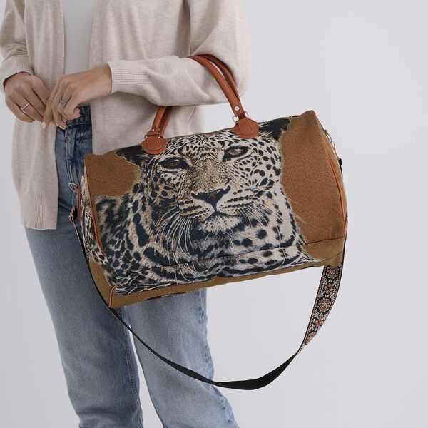 Reisetasche, 45x23x27cm, Braun mit Leopardenmuster image number 4