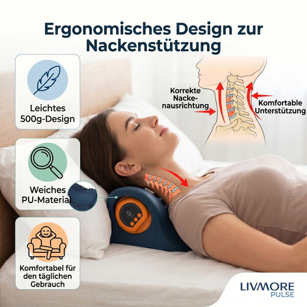 Livmore EMS-Nackenmassageger&auml;t mit Fernbedienung, 6 Intensit&auml;tsstufen, 1500 mAh Akku, ca. 1 Std. Laufzeit, PU, Dunkelblau image number 1