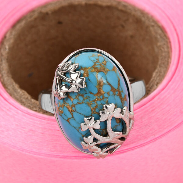 Blauer Mojave T&uuml;rkis Ring Messing Ionenbeschichtetes Platin  ca. 10,62 ct image number 2