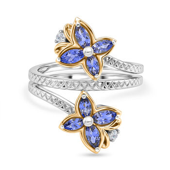 D'Joy Tansanit Ring 925 Silber Rhodiniert und 750 Gelbgold Vermeil (Gr&ouml;&szlig;e 17.00) ca. 0,94 ct