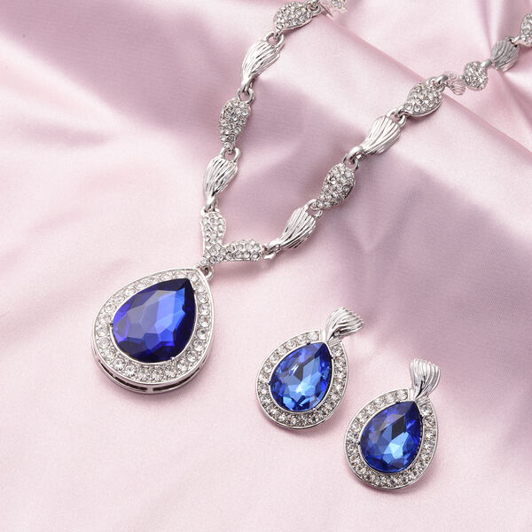 Simuliertes, blaues und wei&szlig;es Kristall-Schmuckset - 55,29 ct. image number 2