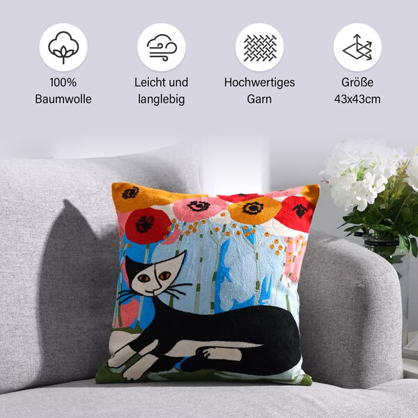 Katze am Fensterbank Besticktes Kissenbezug aus 100% Baumwolle, 43x43 cm, Fensterbank image number 8