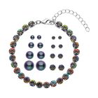 Mehrfarbige Muschelperlen, Mysticher regenbogen kristall Schmuckset 316L Edelstahl, Nickelfreies Messing