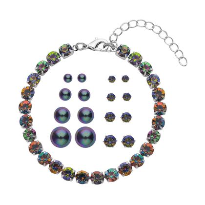 Mehrfarbige Muschelperlen (4-10 mm), Mysticher regenbogen kristall Schmuckset 316L Edelstahl, Nickelfreies Messing