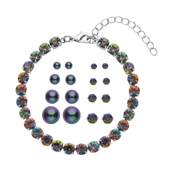 Mehrfarbige Muschelperlen, Mysticher regenbogen kristall Schmuckset 316L Edelstahl, Nickelfreies Messing image number 0