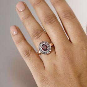 Rhodolith Granat, weißer und Champagner Zirkon Ring - 2,37 ct.