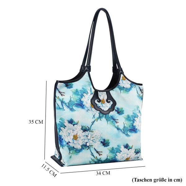 LA MAREY Brokat Handtasche aus Seide und Echtleder, 34x35x11,5cm, Hellblau image number 6