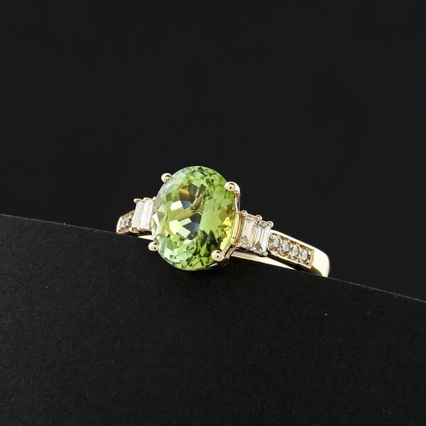LUXORO zertifiziert und gepr&uuml;ft AAA gr&uuml;ner Turmalin und Diamant Ring in 417 Gold - 3,10 ct. image number 1