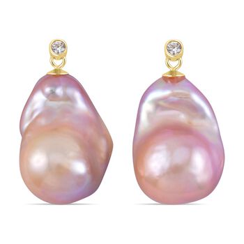 Mehrfarbige Barockperle, Wei&szlig;er Zirkon Ohrringe, 925 Silber vergoldet