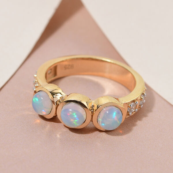 Nat&uuml;rlicher &Auml;thiopischer Opal und Zirkon Ring 925 Silber 585 Vergoldet image number 2