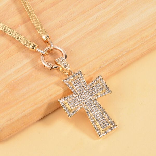 Kreuz Wei&szlig;e Kristall Halskette, ca. 50 cm image number 2