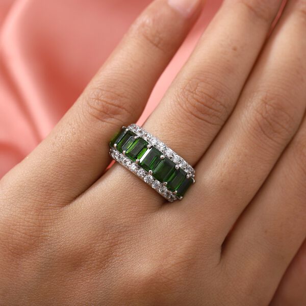 Natürlicher Chromdiopside und Zirkon Ring 925 Silber platiniert  ca. 5,09 ct image number 3