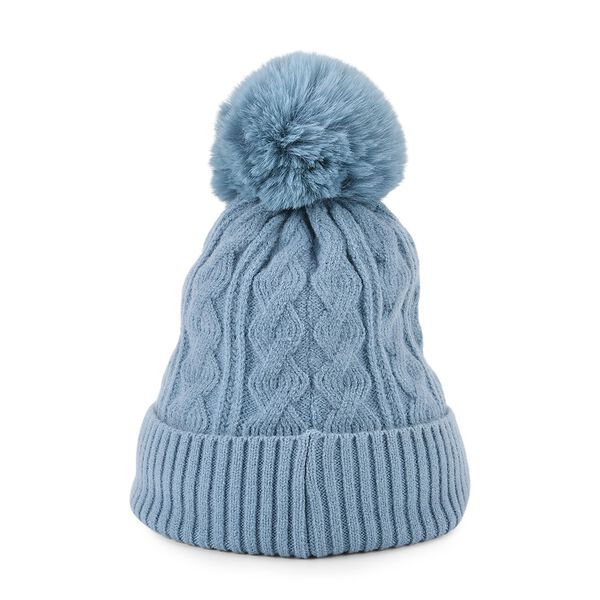 Strickm&uuml;tze mit Bommel, weiches Mischgewebe, Einheitsgr&ouml;&szlig;e, Blau image number 3