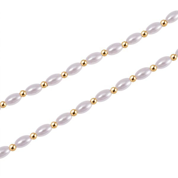 Weiße Muschelkernperle Halskette ca. 50cm + 5cm Extender, Std Gelb image number 4