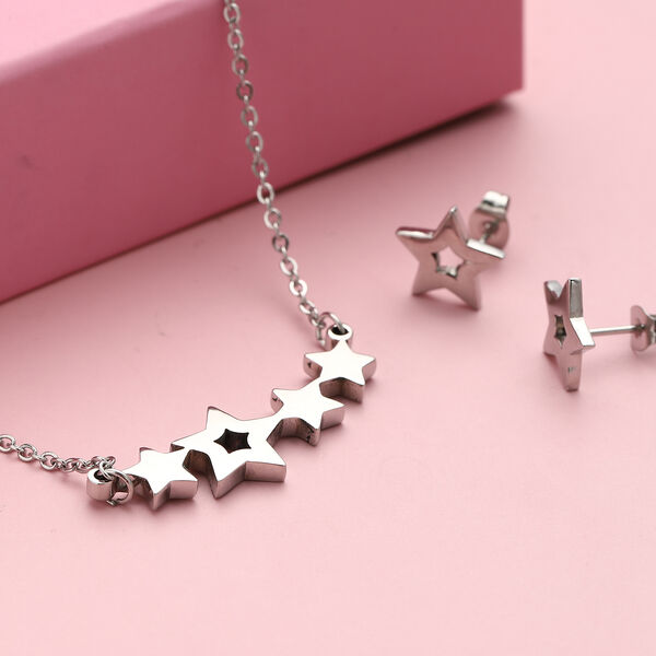 2er - Set silberne Ohrringe und Halskette, ca. 50 cm, Edelstahl image number 1