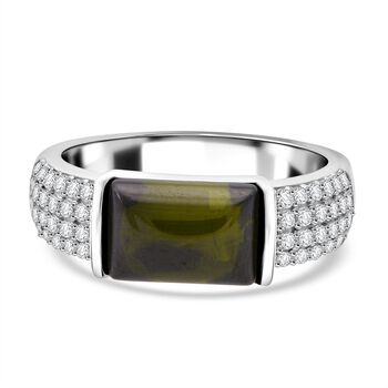 LUSTRO STELLA - Gr&uuml;ner Zirkonia, Wei&szlig;er Zirkonia Ring 925 Silber rhodiniert (Gr&ouml;&szlig;e 21.00) 6.87 ct