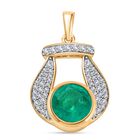 D'Joy Smaragd-Quarz Triplette, Weißer Zirkon Anhänger 925 Silber 750 Gelb Vergoldet ca. 3,95 ct.