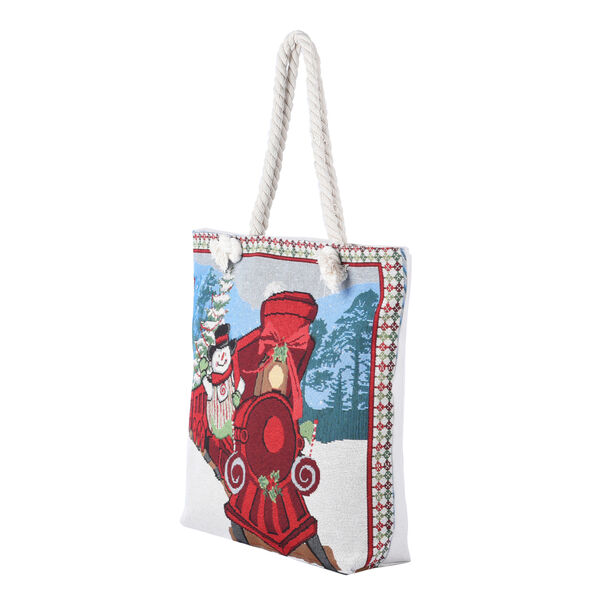Gewebter Jute Handtasche mit Weihnachtsmotiv, Gr&ouml;&szlig;e 42x34x9x37 cm, Eisenbahn image number 5