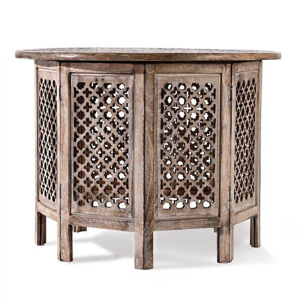 NAKKASHI Handgeschnitzter Couchtisch aus Mangoholz, 68x68x51cm, wei&szlig;es Finish image number 4