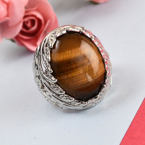 Tigerauge Solit&auml;r Ring Messing image number 2