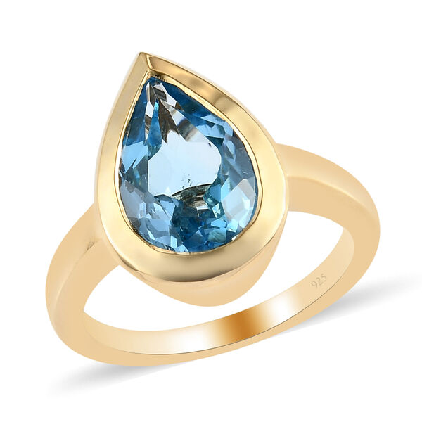 Schweizer Blautopas Solit&auml;r Ring 925 Silber vergoldet  ca. 3,50 ct image number 4