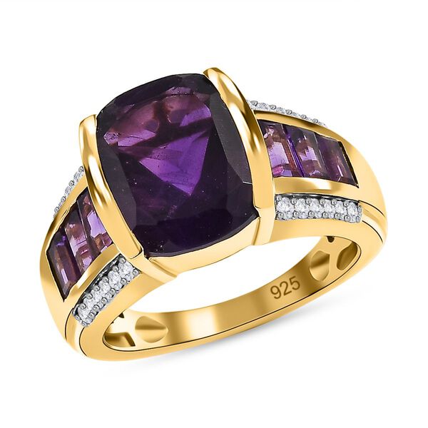 Afrikanischer Amethyst, Wei&szlig;er Zirkon Ring, 925 Silber Gelbgold Vermeil (Gr&ouml;&szlig;e 17.00) ca. 6.10 ct image number 4
