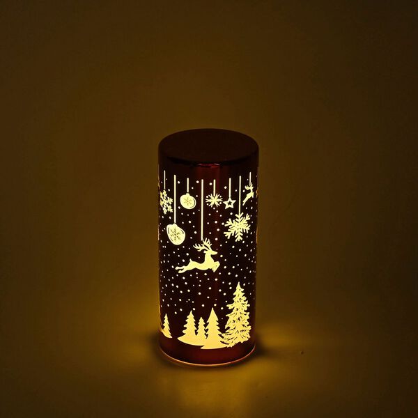 LED-Deko-Zylinder aus Glas mit Weihnachts-Motiven, Rot image number 8