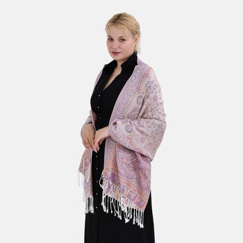 Jacquard Paisley-Schal mit Fransen, 170cm x 75cm, Lila Bl&uuml;ten