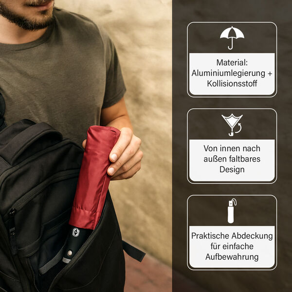 Aero-Alloy Regenschirm, 22 Zoll LED, Rot, Wind- und Regensicher image number 4