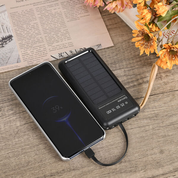 10.000mAh Solar Powerbank, multifunktional mit integrierten Kabeln und LED-Digitalanzeige, schwarz image number 12