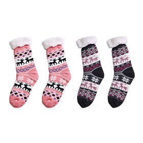 2er-Set rutschfeste Wintersocken mit Sherpa-Futter, (Größe 36-41), (Größe 36-41), rosa-schwarz