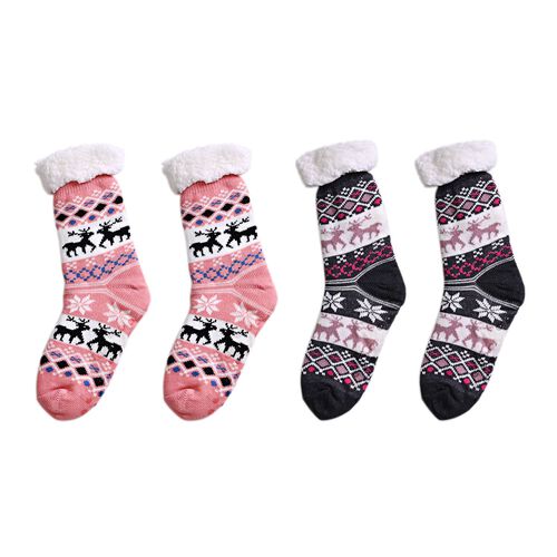 2er-Set rutschfeste Wintersocken mit Sherpa-Futter, (Größe 36-41), (Größe 36-41), rosa-schwarz image number 0