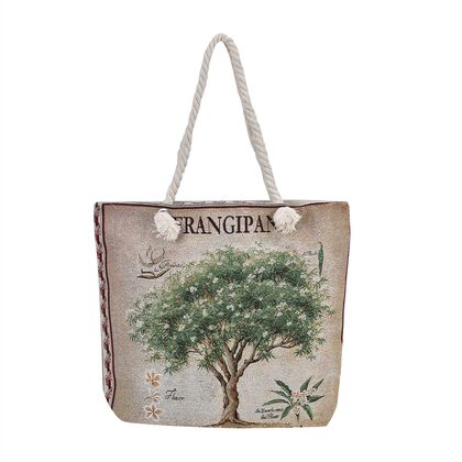 Gewebte Jutetasche mit buntem Blumenmuster, Ma&szlig;e: 42x34xx37cm, Beige
