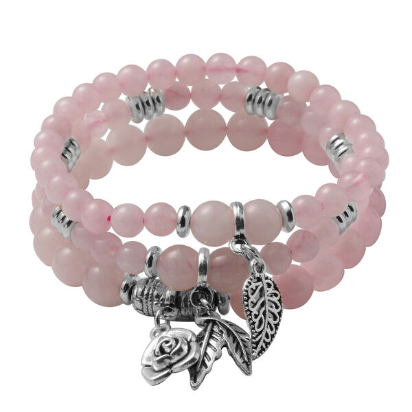 3er Set Rosenquarz Flexibles Armband ca.19 cm in silberfarben ca. 180,50 ct image number 3