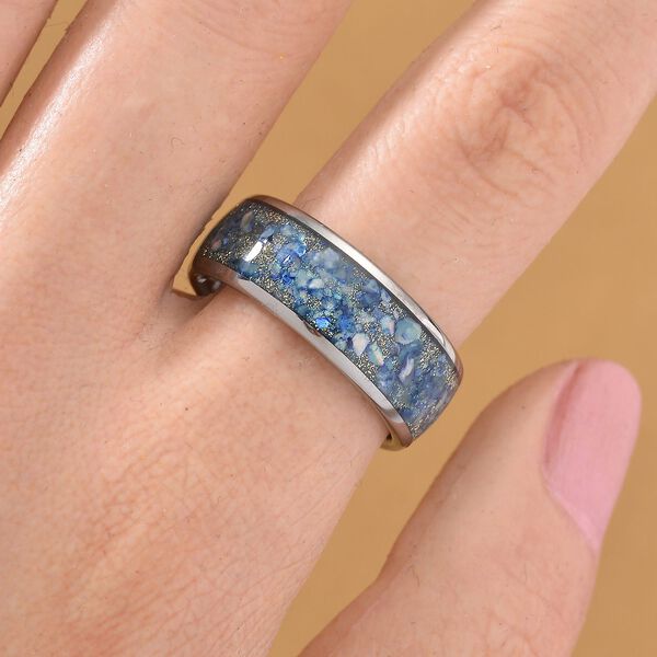 Himmelblaue Muschel Ring Reines Wolframcarbid (Größe 16.25) image number 2