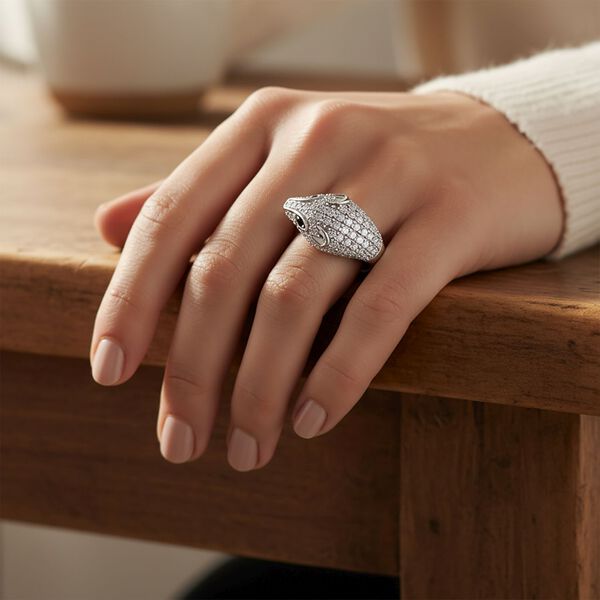 Lustro Stella Schwarzer Zirkonia, Wei&szlig;er Zirkonia Panther Ring 925 Silber rhodiniert (Gr&ouml;&szlig;e 17.00) image number 2