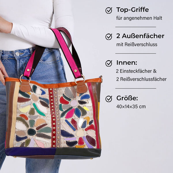 Chaos by Elsie Echtleder Crossbody Tasche mit RFID, Weiß mit Blumen, 2 Außentaschen, 1 Innen-Reißverschlusstasche, Mini-Flashlight image number 4