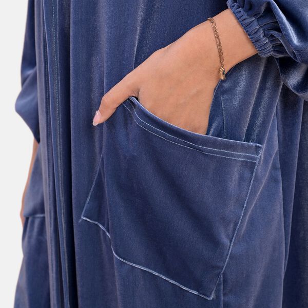 Lange Strickjacke aus Samt, Blau image number 5