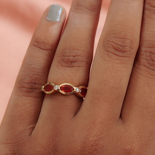 Mexikanischer Kirschfeueropal und Zirkon-Ring, 925 Silber Gelbgold Vermeil  ca. 1,04 ct image number 3