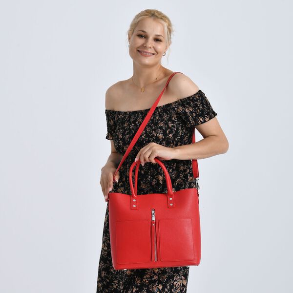 Echtleder Crossbody Tasche, mehrere Fächer, Reißverschluss vorne, 31 x 12.5 x 29 cm, Rot image number 3