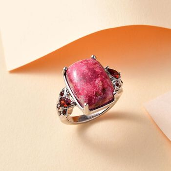 AA Norwegischer Thulit, Roter Granat Ring Silberfarben (Gr&ouml;&szlig;e 20.00) ca. 13.30 ct