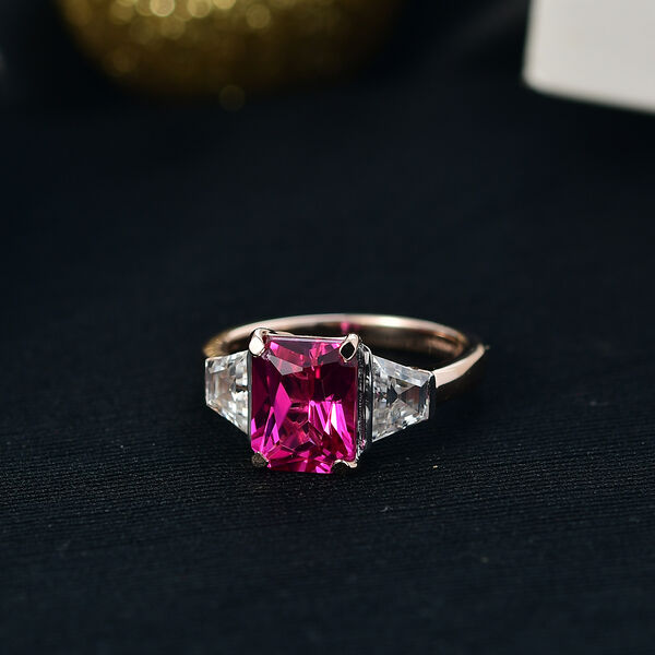 LUXURIANT - AAA Lab Created Rosa Saphir, Moissanit Ring 925 Silber (Gr&ouml;&szlig;e 20.00) ca. 3.92 ct image number 1